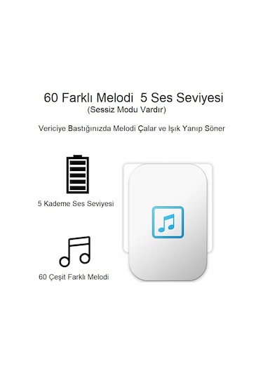 Cacazi 2 Buton 1 Alıcı Su Geçirmez Beyaz Pilsiz Kablosuz LED Kapı