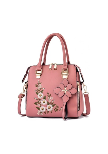 Pembe Yeni Moda İşlemeli Çanta Orta Yaşlı Basit Omuz Messenger Çanta Pembe