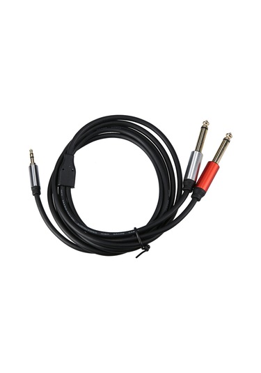 Xindoker 1.8m Siyah 3.5mm Aux'den 2 6.35mm' Ye Mavi Bakır İletkenli Altın Kaplı Pvc Ses Kablosu Hoparlör, Mikser Uyumlu