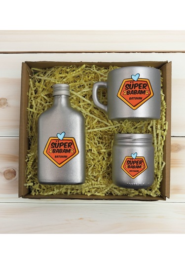 Bk Gift Kişiye Özel İsimli Dtf Baba Temalı Gümüş Kahve Fincanı + Kolonya &+ Mum Seti-1