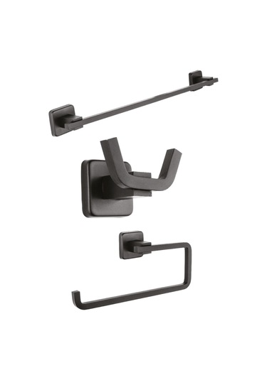 Kare Mat Siyah Ikili Askılık Kağıt Havluluk Uzun Havluluk Set Siyah