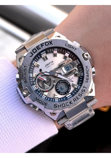 Joefox Çelik Kordon Dijital Ve Analog 2 Yıl Garantili 3 Atm Suya Dayanıklı Erkek Kol Saati Joe.cl09 Gümüş