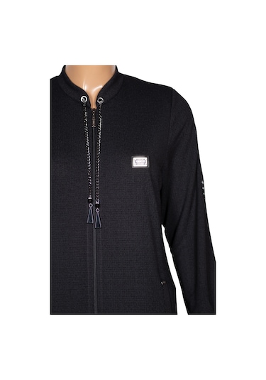 Hesna Kadın Zeren Büyük Beden Baharlık Fermuarlı Siyah Kap Ceket Siyah