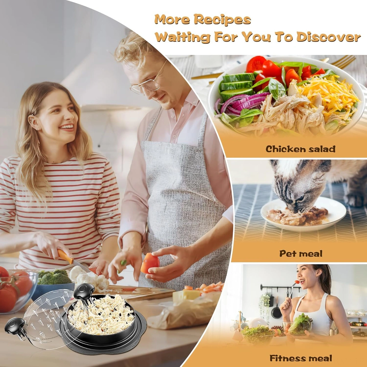 Kosona Kahverengi Tavuk Dilimleyici, Cam Kapağı, Ergonomik Saplı, Taze Et Kesici Aleti, Paslanmaz Çatal Ve Nilon Fırça İle Tam Set Siyah