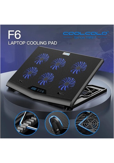 Notebook Soğutucu 6 Fanlı Yükseklik ve Fan Ayarlı Lcd Göstergeli