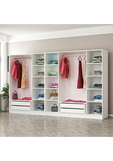 Minar Kale 7 Mebran Panjur Kapaklı 4 Çekmeceli Dolap Beyaz/beyaz 190cm