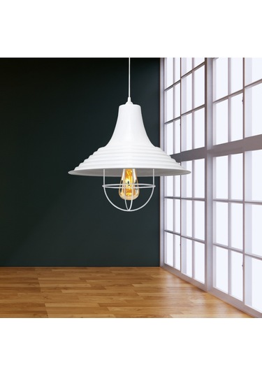 Endüstriyel Solid Metal Kafesli Sarkıt Avize Beyaz Mutfak Ofis Depo Antre Beyaz