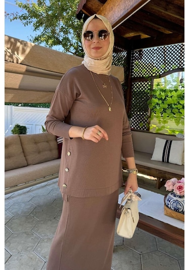 Sezen Triko Takım Sütlü Kahve Çok Renkli