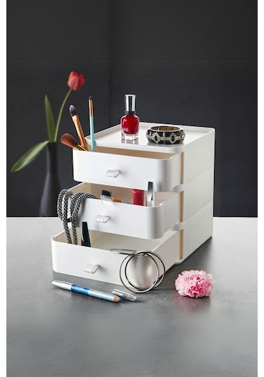 3 Çekmeceli Takı Ve Makyaj Kutusu 20 X 20 X 24 Cm Çok Renkli