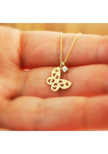 Altın Mini Pırlantalı Kelebek Kolye As84Pkl Altınsepeti