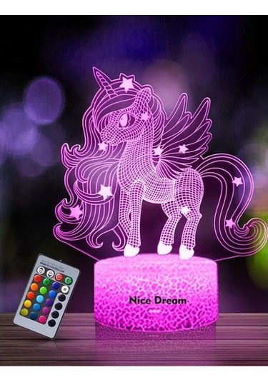 Goldenqian Çocuklar Için Unicorn Gece Lambası, 3d Gece Lambası, Uzaktan Kumanda İle 16 Renk Değişimi, Oda Dekoru, Çocuklar Kızlar Için Hediyeler Y3pbpn Siyah