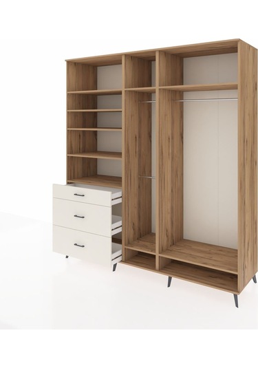 Kronos Dolap 9 Raflı 3 Çekmeceli 3 Askılı 220x59x243 Çam-çam/aytaşı Atlas Çam/aytası
