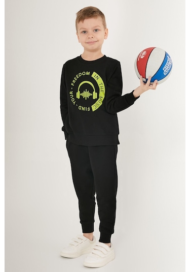 Rolypoly Find Your Freedom İn The Music Siyah Erkek Çocuk Eşofman Takımı Siyah
