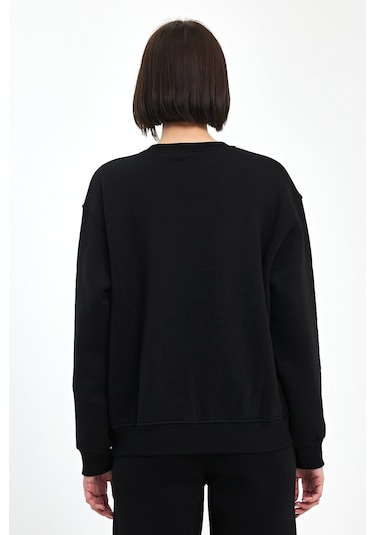 Odda Bisiklet Yaka Sweatshirt Siyah