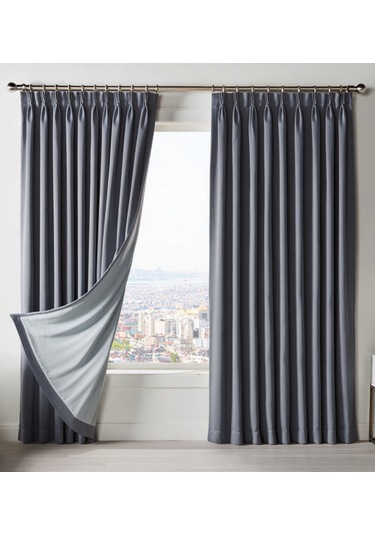 Dauble Blackut Karartma Perde Tek Kanat 1x2 Amerikan Pileli Fon Perde Koyu Gri