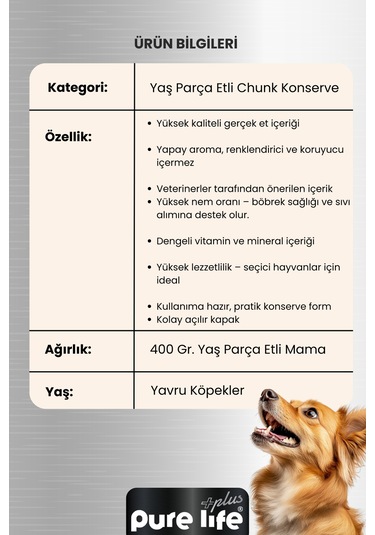 Purelife Plus 24'li Kuzulu Yetişkin Konserve Chunk Parça Etli Yaş Mama 400 G