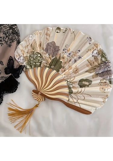 Oldfriend El Yapımı Altın Çiçekli Vantilatör - Düğün, Dans Ve Partiler İçin Taşınabilir Hediyelik