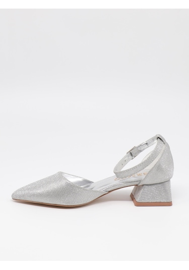 Nesilshoes Nesil Shoes Ermod 301 Gümüş Simli Topuklu Kadın Ayakkabı