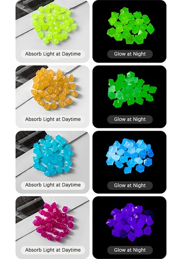 Yunboo Akvaryum Bahçe Dekorasyonu Işıklı Resin Taşları, 500 Adet/ Paket, Renkli, Gece Parlaklığı Sağlar