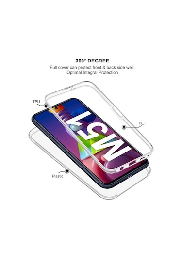 Teknomoda Samsung Galaxy Uyumlu M51 Kılıf 360 Şeffaf Ön Arka Korumalı Silikon