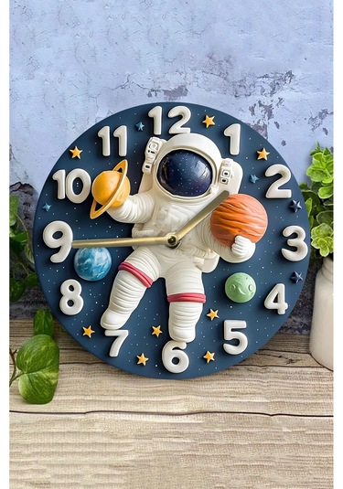 Sessiz Yuvarlak Ahşap Duvar Saati, Kuvars Hareketli 2d Uzay Desen Sdw011 Renkli