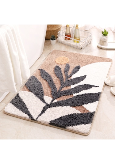 Yunboo Ev İçin Fluffy Floklu Paspas - Banyo, Mutfak, Giriş Anti Kayma Mat - Yeşil Bambu Desenli 40x60 Cm Diğer