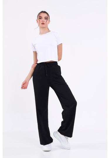 Kadın Mevsimlik Salaş Geniş Rahat Paça Yan Cepli Siyah Eşofman Altı Antrasit