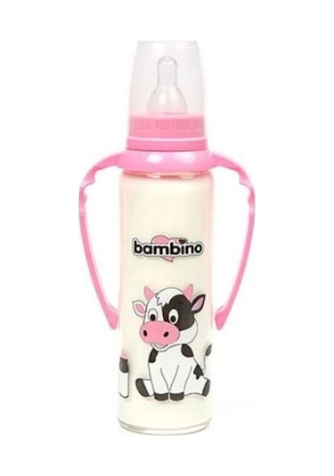 Bambino Kulplu Cam Biberon-Pembe 225Ml