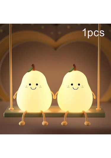 Homyl Gülümseme Armut Şekli Silikon Led Gece Lambası Kreş Beyaz Çok Renkli