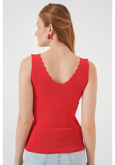 Kadın Zikzaklı V Yaka Bluz 15930 - Kırmızı Kırmızı