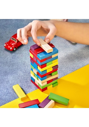 54 Parça Renkli Ahşap Denge Oyunu Çocuklar Ve Aileler İçin Eğitici Blok Kule Oyunu