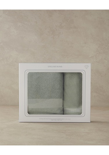 English Home Shiny Stripe Pamuklu Yüz Havlusu Seti Su Yeşili Yeşil