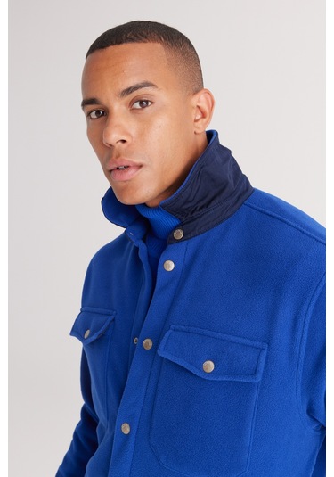 AC&Co / Altınyıldız Classics Erkek Saks-lacı Standart Fit Normal Kesim Gömlek Yaka Cepli Polar Ceket Lacivert