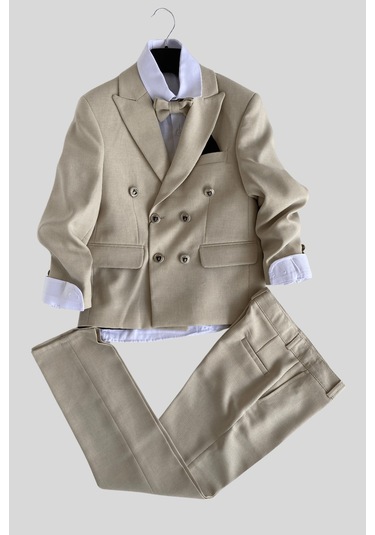 Montero Ceketli Mendilli Erkek Çocuk Takım Elbise Bej Bej