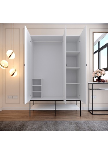 Pasific Home Martin 3 Kapaklı Gardırop Elbise Dolabı Parlak Beyaz
