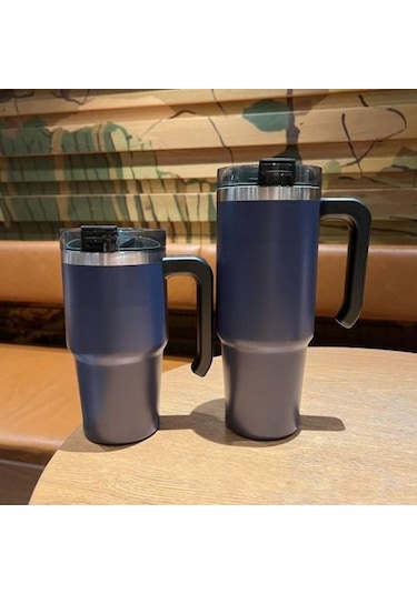 Mor 600/900 Ml Yalıtımlı Bardak Büyük Kapasiteli Sızdırmaz Çift Katmanlı Saplı Paslanmaz Çelik Araba Termal Kahve 900 Ml