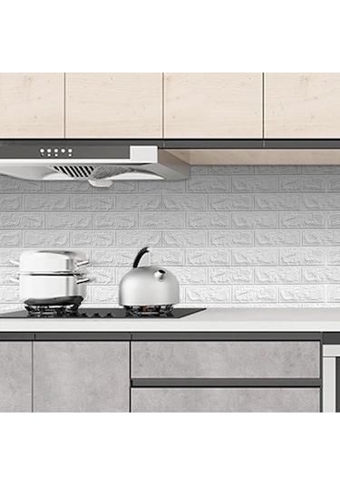 70x500cm Tek Paça Kendinden Yapışkanlı Beyaz Tuğla Desen 3D Duvar Kağıdı Paneli