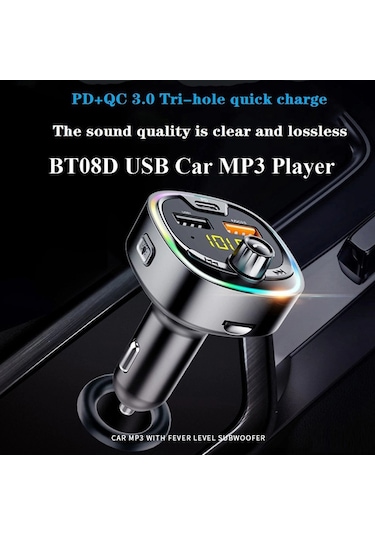 Bt08d Fm Verici Eller Serbest Araç Kiti Mp3 Ses Çalar İle Qc3.0 + Pd18w 5a Otomatik Hızlı Şarj Fm Modülatör