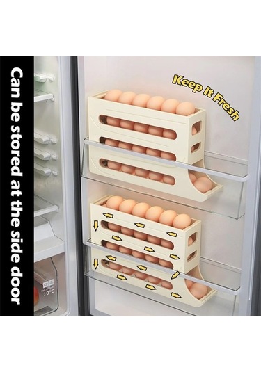 Ulzyvf Buzdolabı İçin 30 Yumurtalık Otomatik Dönen Katlı Yumurta Saklama Kutusu - Şeffaf Abs Şeffaf