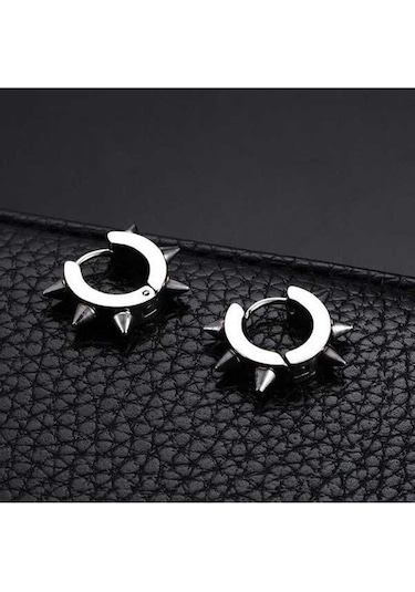 Fastbuy Erkek-kadın Hoop Küpe, Gümüş Siyah Spike Perçin, Gotik Paslanmaz Çelik, Çapraz Klip, Dangle Küpe Gümüş