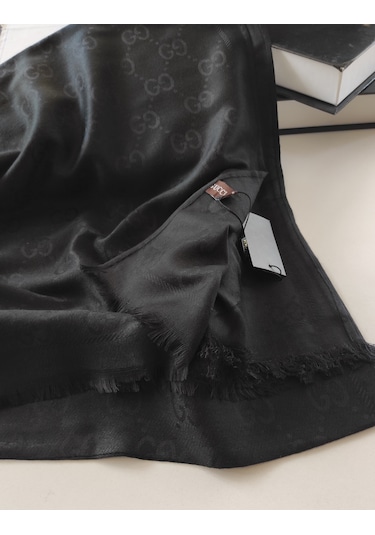 Miorel Scarfs G Desen Çift Taraflı Kaşmir İpek Şal 4 Mevsim Soft Pamuklu Şal Siyah
