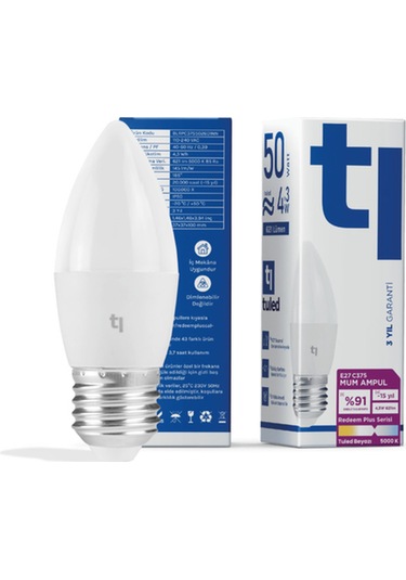 Redeem Plus C37s E27 Mum Ampul, Titreşimsiz, Göz Konforu, 621 Lümen, Beyaz, 5000 Kelvin