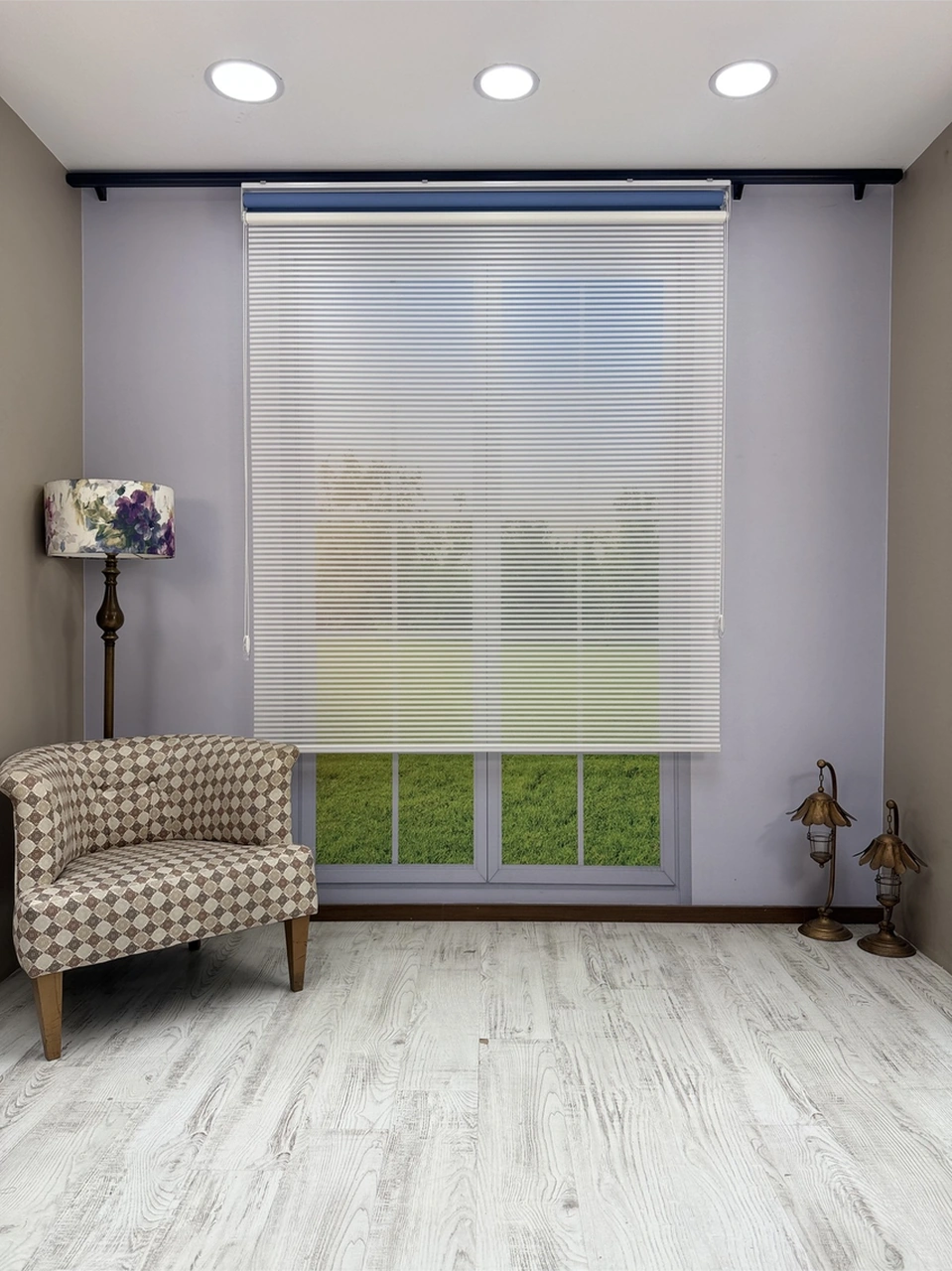 Luna Serisi Beyaz Tül Mavi Stor Perde Işık Kontrollü, Çift Mekanizmalı, Kolay Montaj Mavi