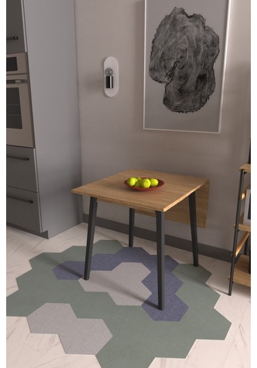 Vilinze Avanos Mdf Katlanır Ahşap Mutfak Masası - 70x80 Cm Naturel Siyah