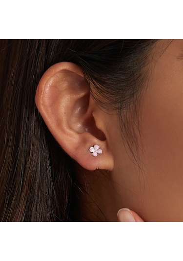 S925 Ayar Gümüş Pembe Çiçekler Kulak Çıtçıtları Kadın Küpe