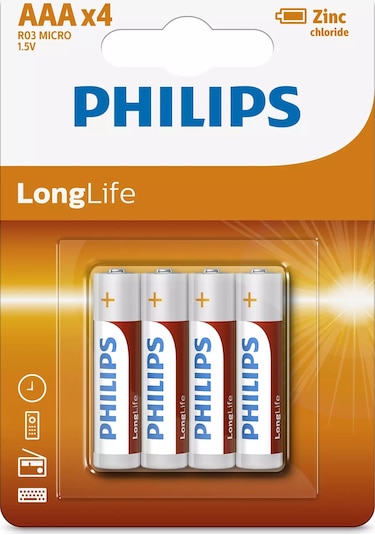 Philips R03L4B/10 LongLife AAA İnce Kalem Pil 10 x 4'lü