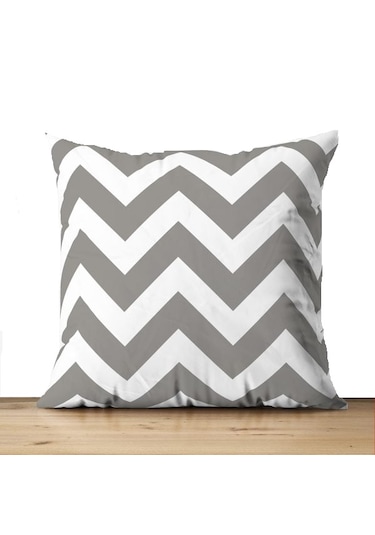 Zigzag Gri Dekoratif Elyaf Dolgulu Puf Yastık,süs Yastık 40x40 Cm