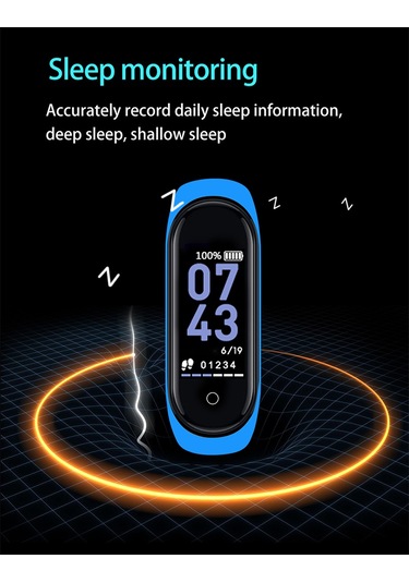 Geeroyoo Siyah M4 Akıllı Bileklik - 0.96 İnç Renkli Ekran, Adım Sayımı, Kan Basıncı, Kalp Atımı Ve Uyku İzleme, Çoklu Spor Modu, Arama Engelleme