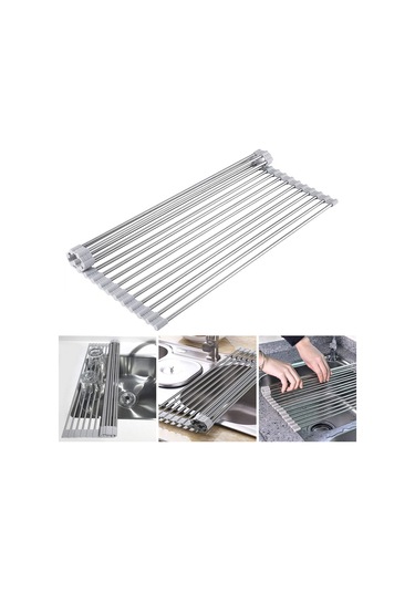 Fosenze Katlanabilir Silikonlu 304 Paslanmaz Çelik Bulaşık Kurutma Raftı, Meyve Ve Sebze Askısı, Çok Amaçlı Mutfak Aksesuarı Gri