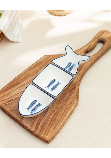 Madame Coco Marine 3 Parça Sunum Tabağı Taba0000000118 Sunum Tabağı-mavi/beyaz